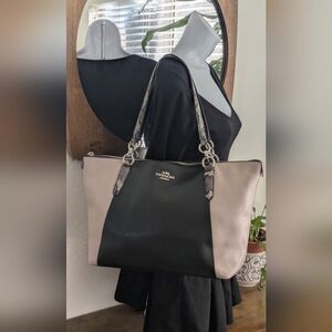 Coach Christie Black & Nude Carryall Tote Bag.
